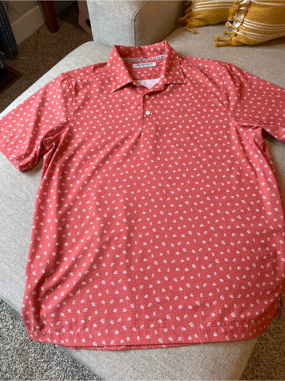 Tommy Bahama Coral Polo with White Sailboat Print